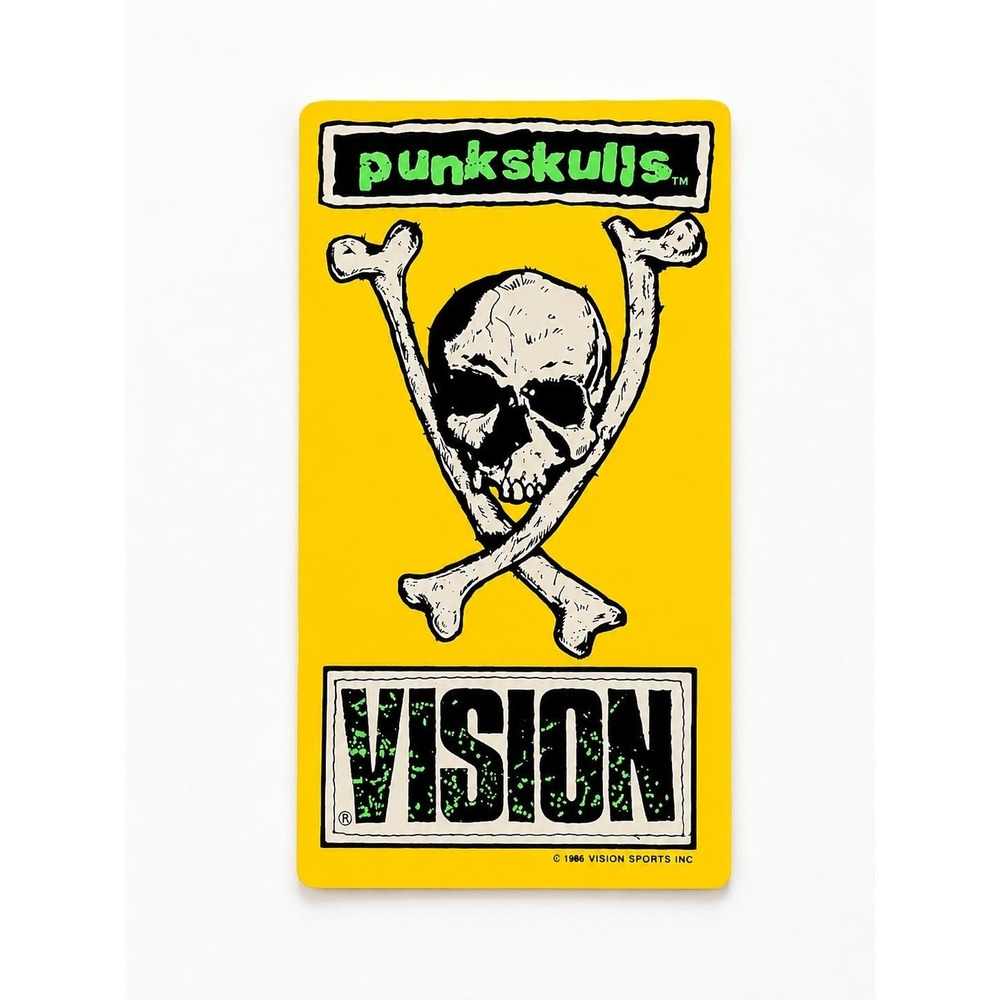 Vintage 1986 Vision Sports Inc Punk Skulls Sticker Yellow Skateboarding Decal